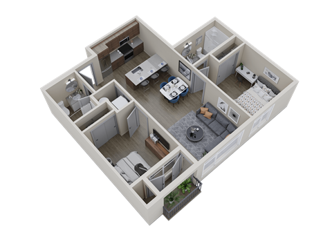 Floor plan for 2 beds, 2 baths, 823 sqft